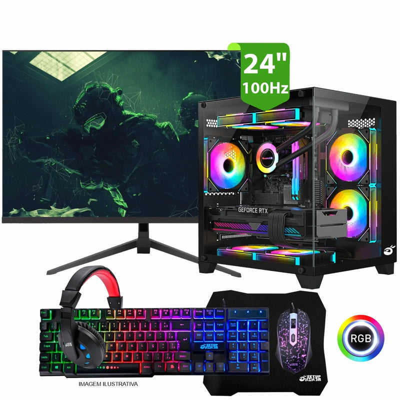 PC Gamer Completo Loki V, RTX 5060 Ti 8GB, AMD Ryzen 7 5700X, 16GB DDR4, SSD M.2 1TB, Monitor 24" 100Hz, Kit Periféricos