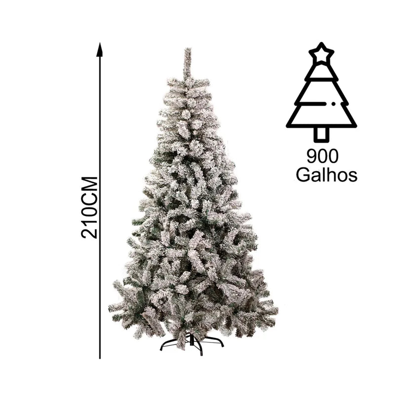 Arvore De Natal Alpina Nevada 210cm 900 Galhos Pé De Ferro Pinheiro Cor Verde