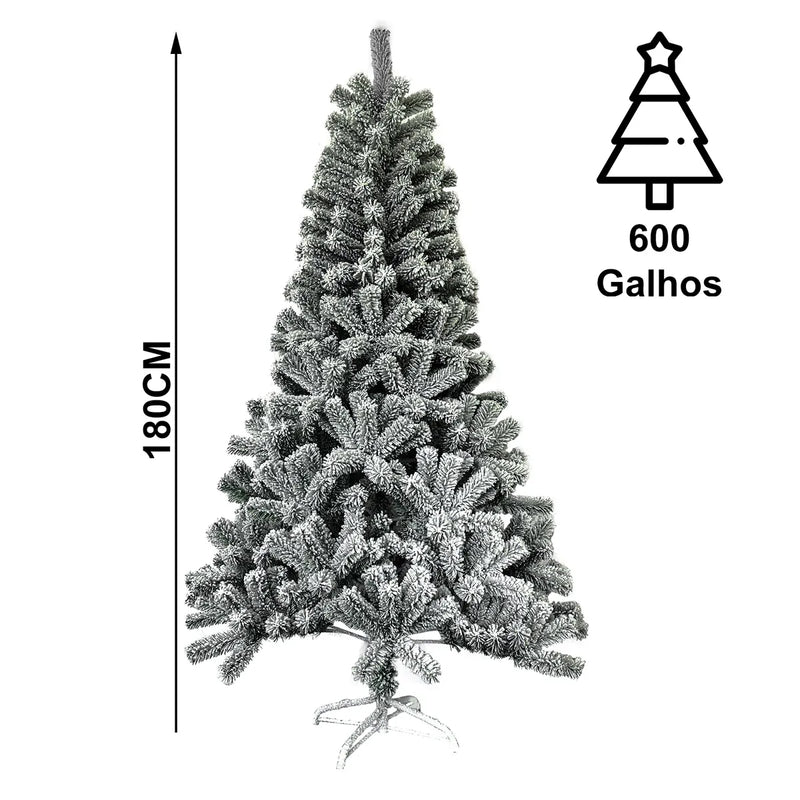 Árvore De Natal Luxo 600 Galhos Pinheiro Neve Nevada 1,80m