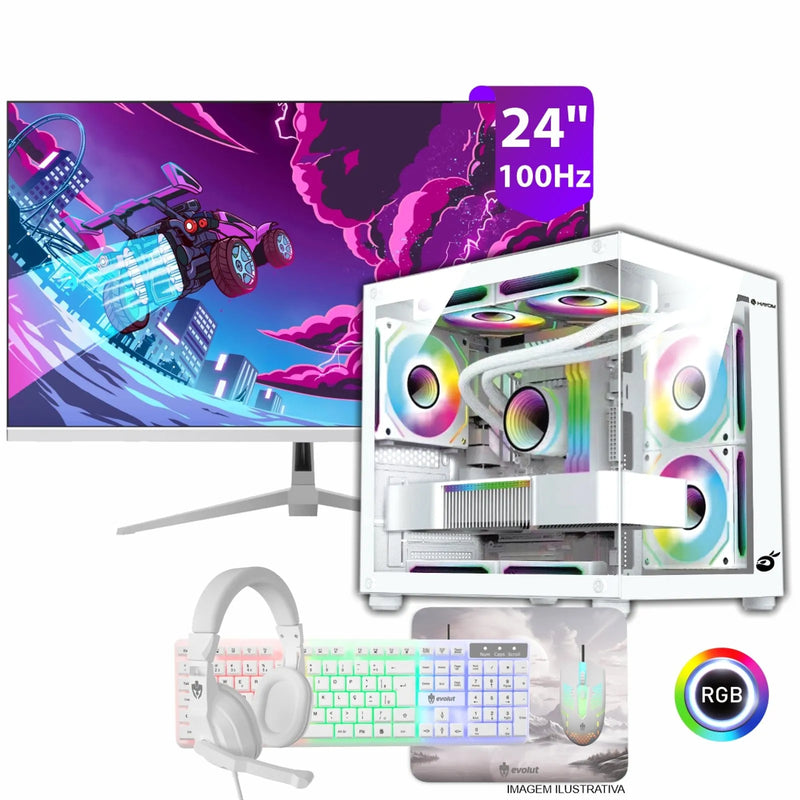 PC Gamer Completo Box, AMD Ryzen 3 3200G, 16GB RAM, SSD 480GB, Monitor 24" 100Hz, Kit Periféricos
