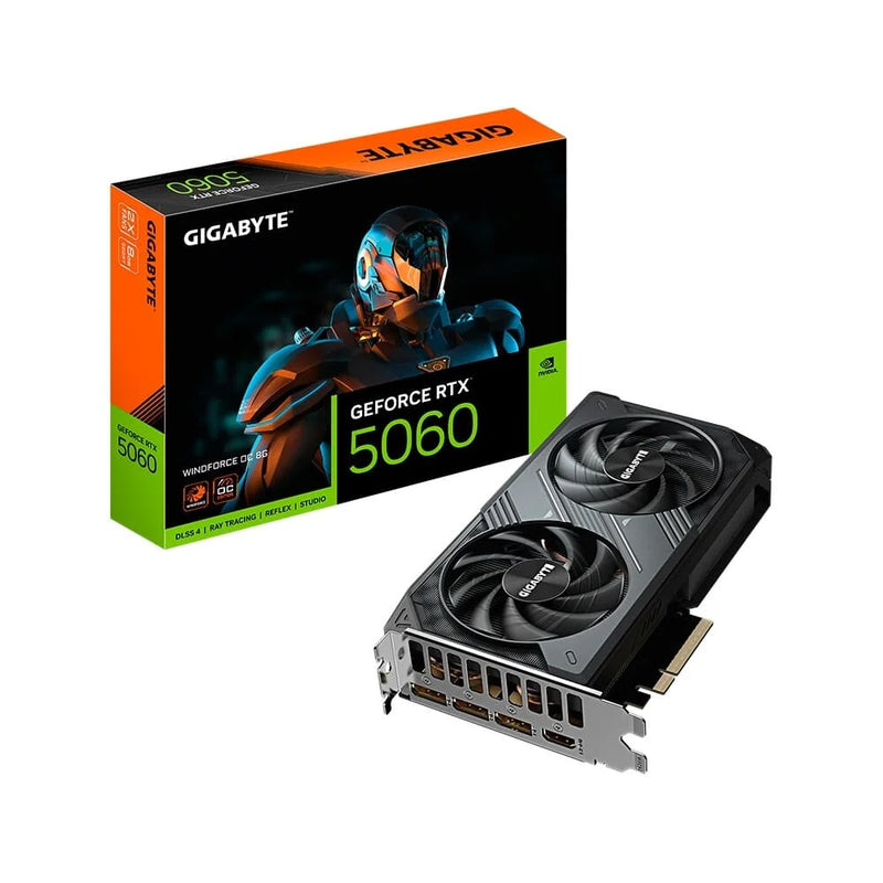 Placa de Vídeo Gigabyte RTX 5060 WINDFORCE OC 8G NVIDIA GeForce, 8GB GDDR7, 128bits, DLSS, Ray Tracing - GV-N5060WF2OC-8GD